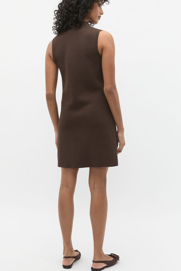 Crepe Knit Mock Neck Mini Dress  Dark Espresso  hi-res