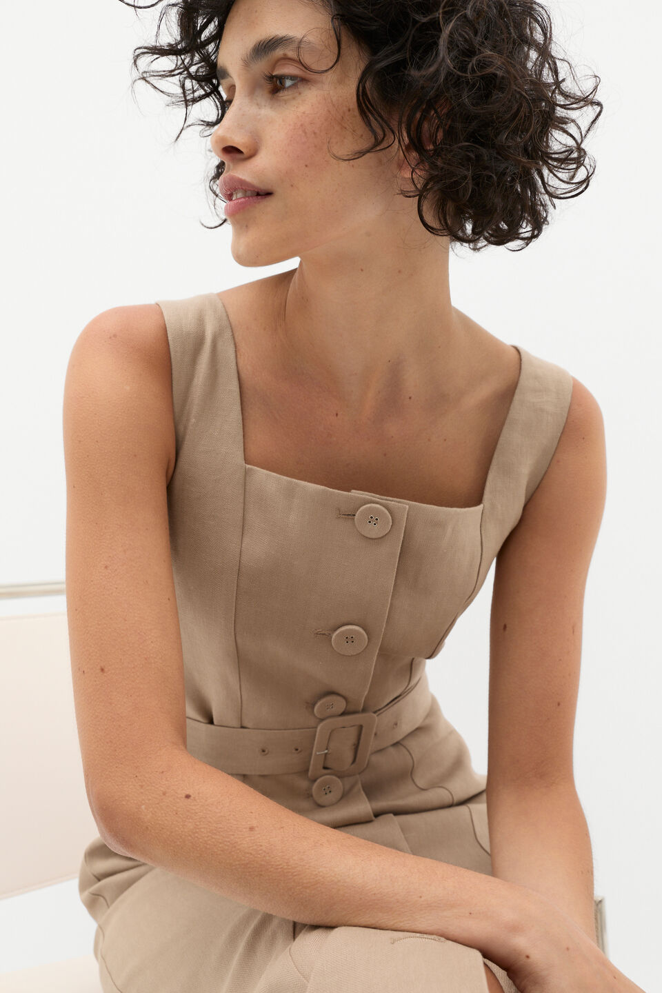 Linen Belted Midi Dress  Cookie