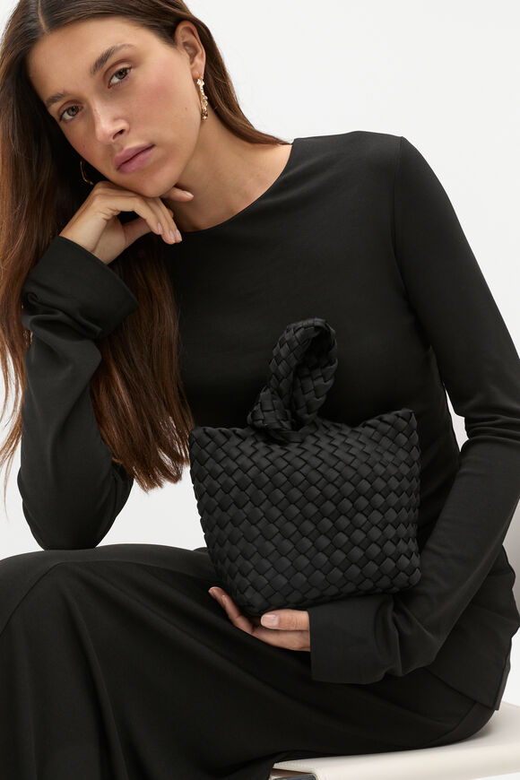 Woven Textured Mini Tote  Black  hi-res