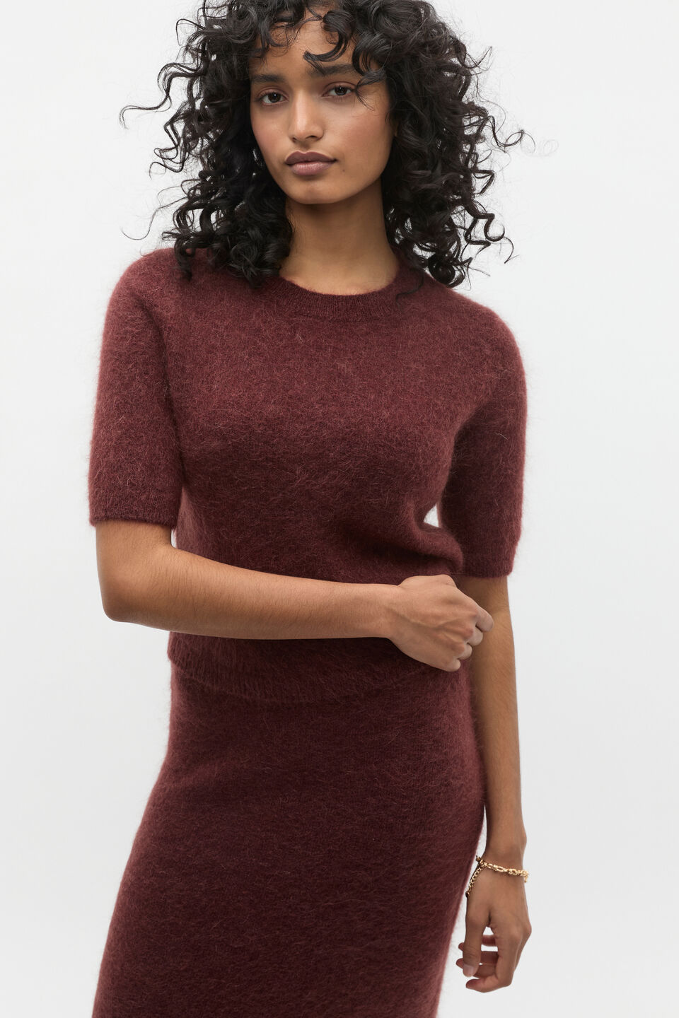 Fluffy Knit Slouch Tee  Merlot