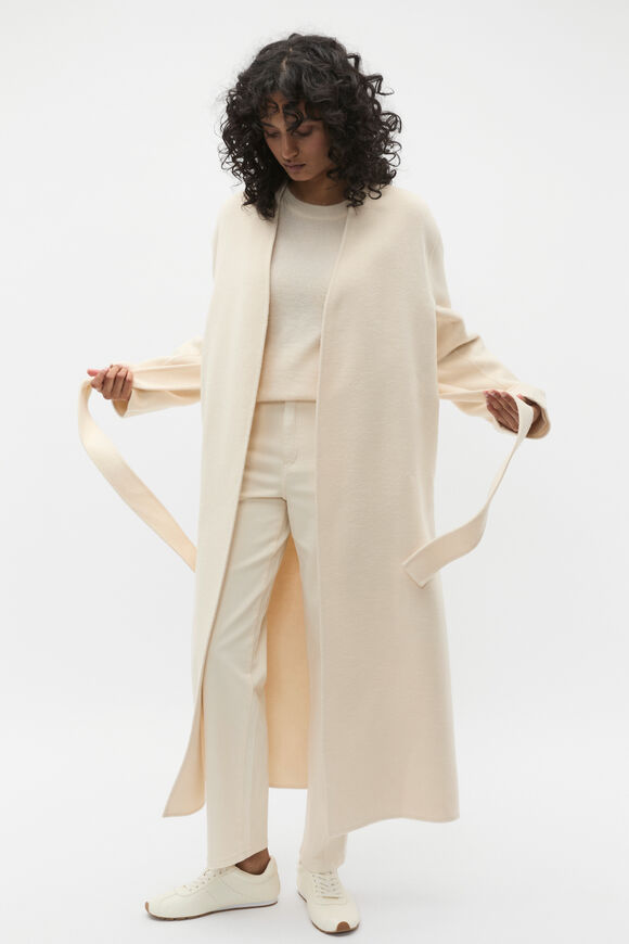 Wool Blend Belted Midi Coat  Coconut Cream Marle  hi-res