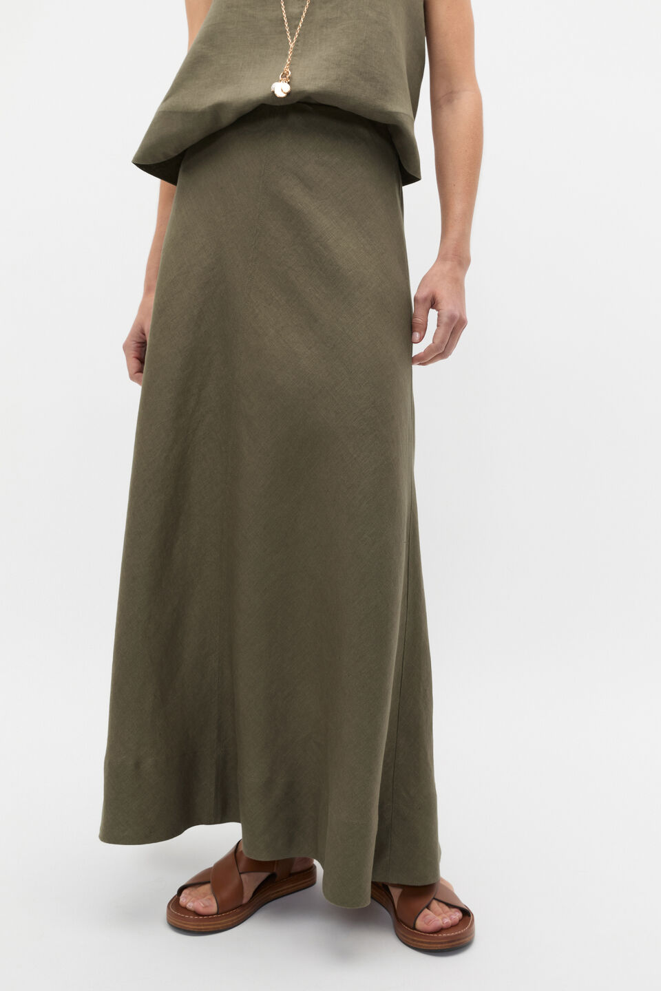 Core Linen Seam Front Skirt  Olive Leaf
