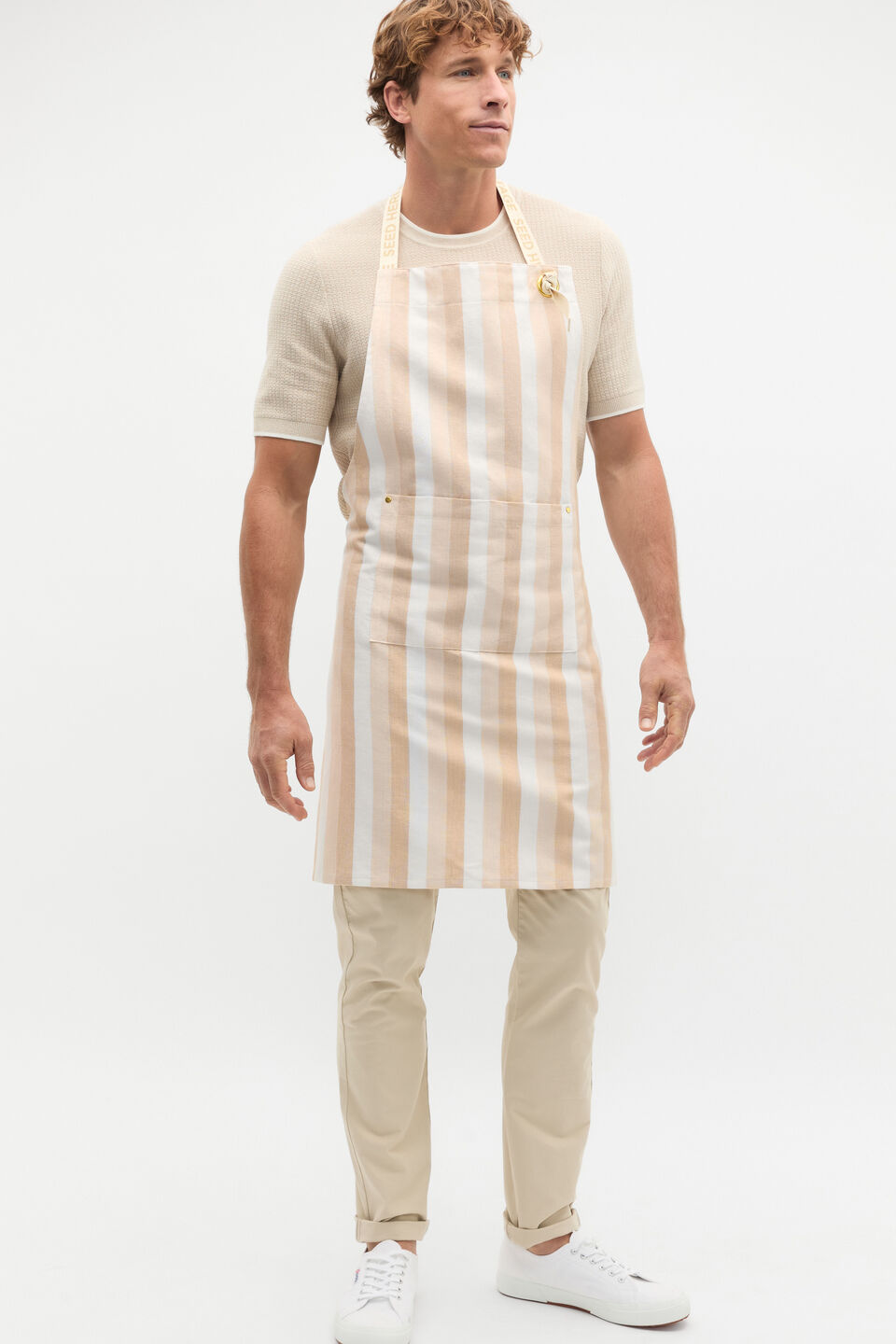 Alyra Stripe Adult Apron  Ecru