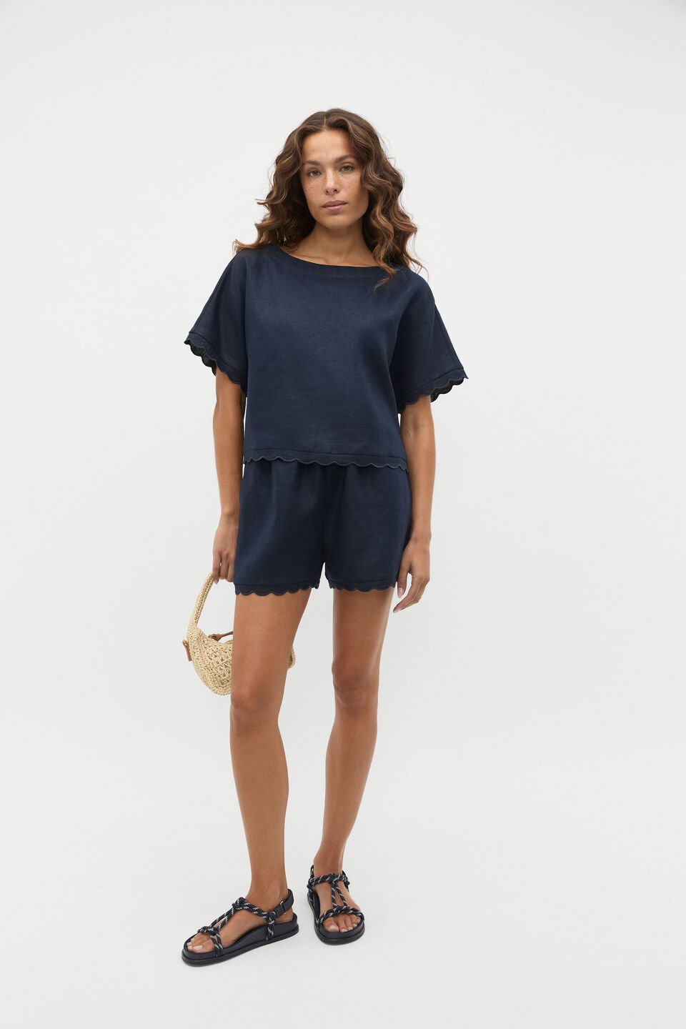 Linen Wave Scallop Boxy Tee | Twilight Blue | Seed Heritage
