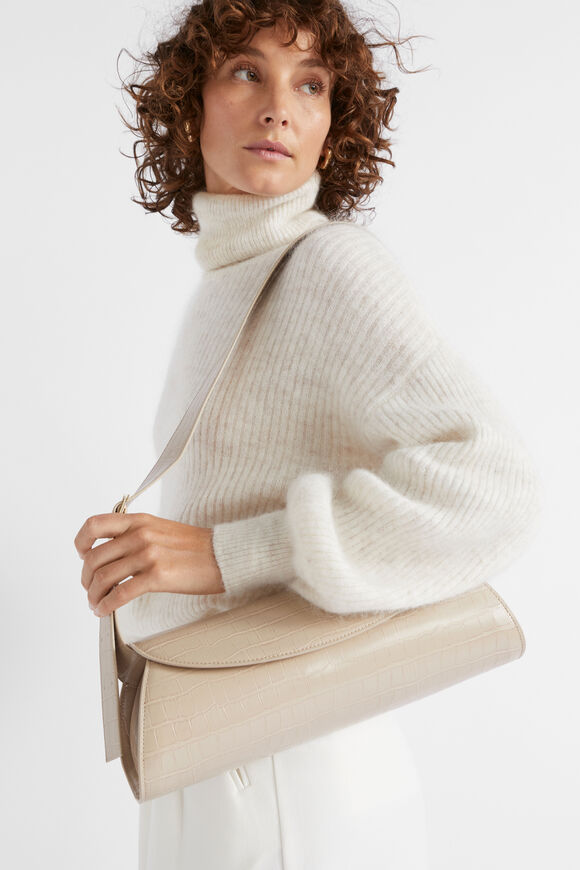 Structured Shoulder Bag  Champagne Beige Croc  hi-res