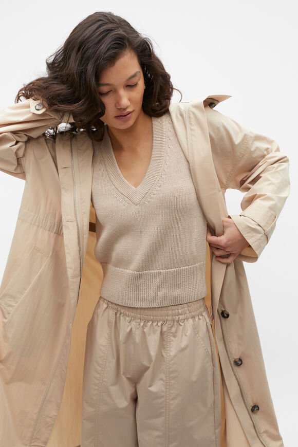 Cotton V Neck Crop Knit  Sandshell Marle  hi-res