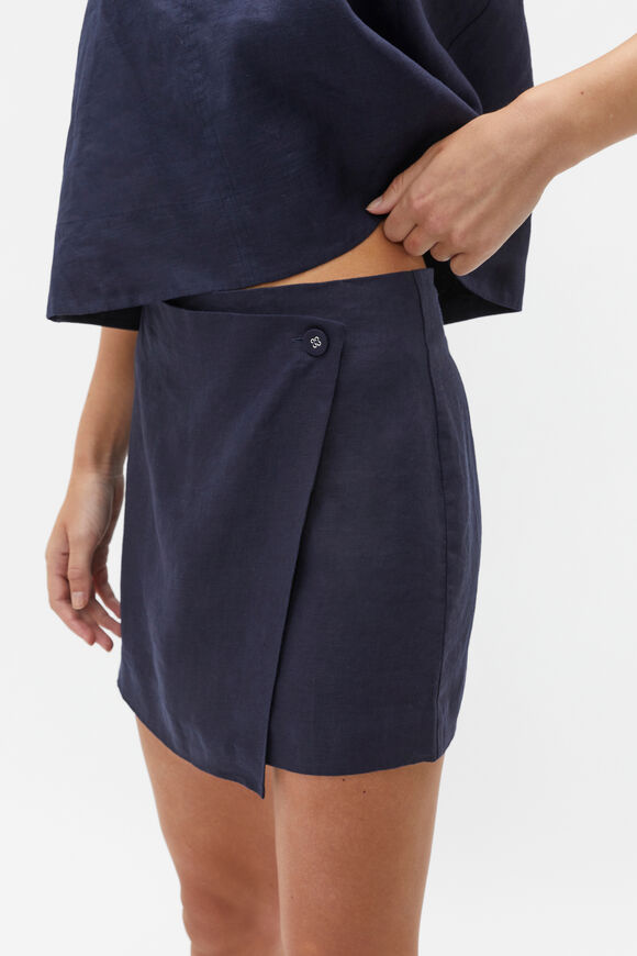 Linen Mini Wrap Skirt  Midnight Sky  hi-res