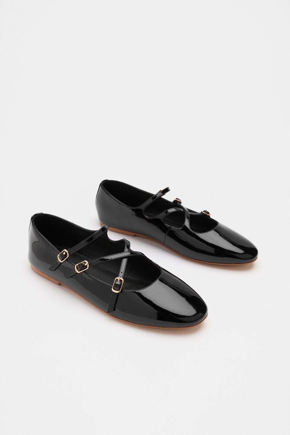 Cameron Triple Strap Ballet Flat  Black Patent