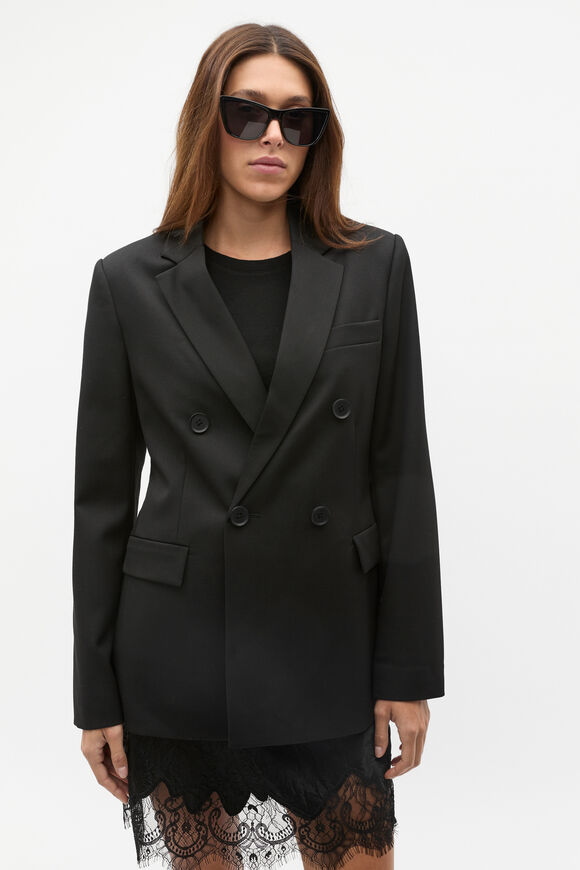 Wool Blend Waisted Blazer  Black  hi-res