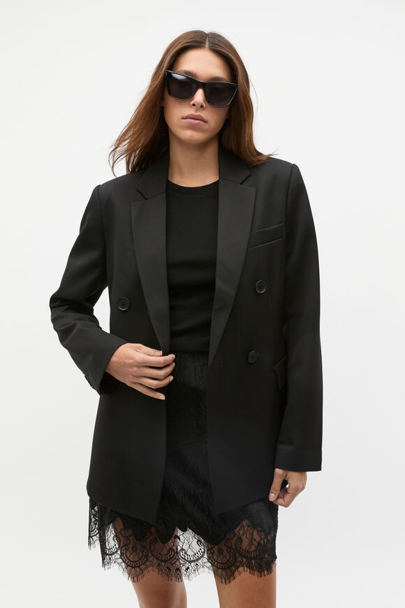 Wool Blend Waisted Blazer  Black  hi-res