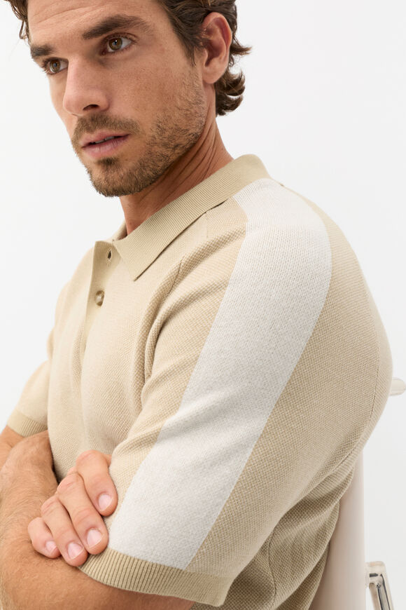 Colourblock Knit Polo  Cashew Marle  hi-res