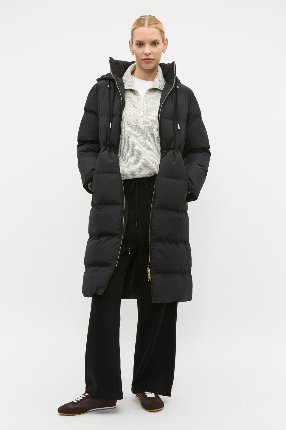 Longline Puffer Coat  Black