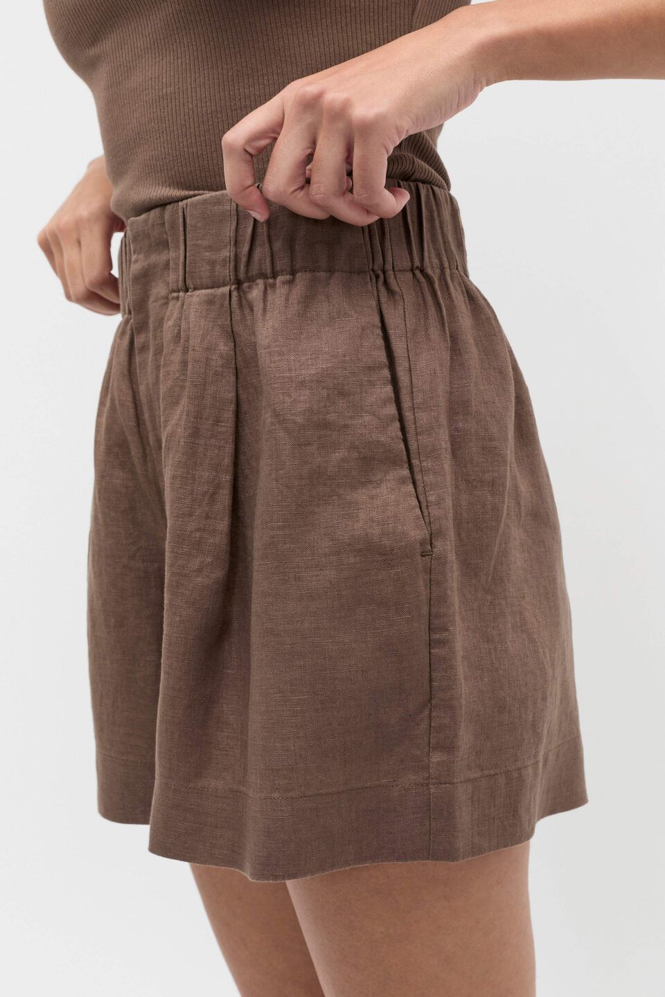 Core Linen Gathered Palazzo Short  Pinecone