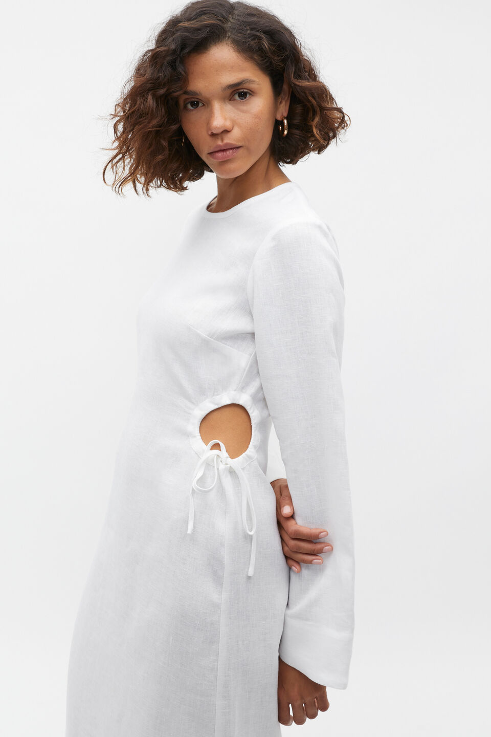 Linen Tie Detail Maxi Dress  Whisper White