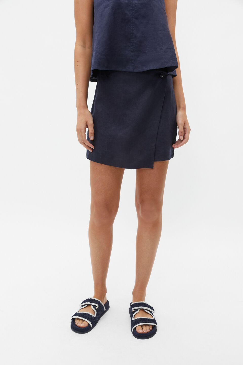 Linen Mini Wrap Skirt  Midnight Sky