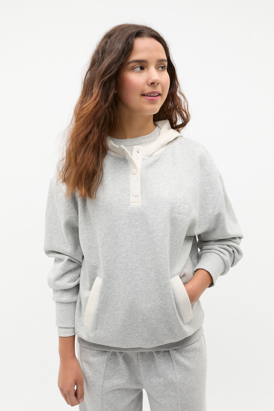 Spliced Hoodie  Light Grey Marle