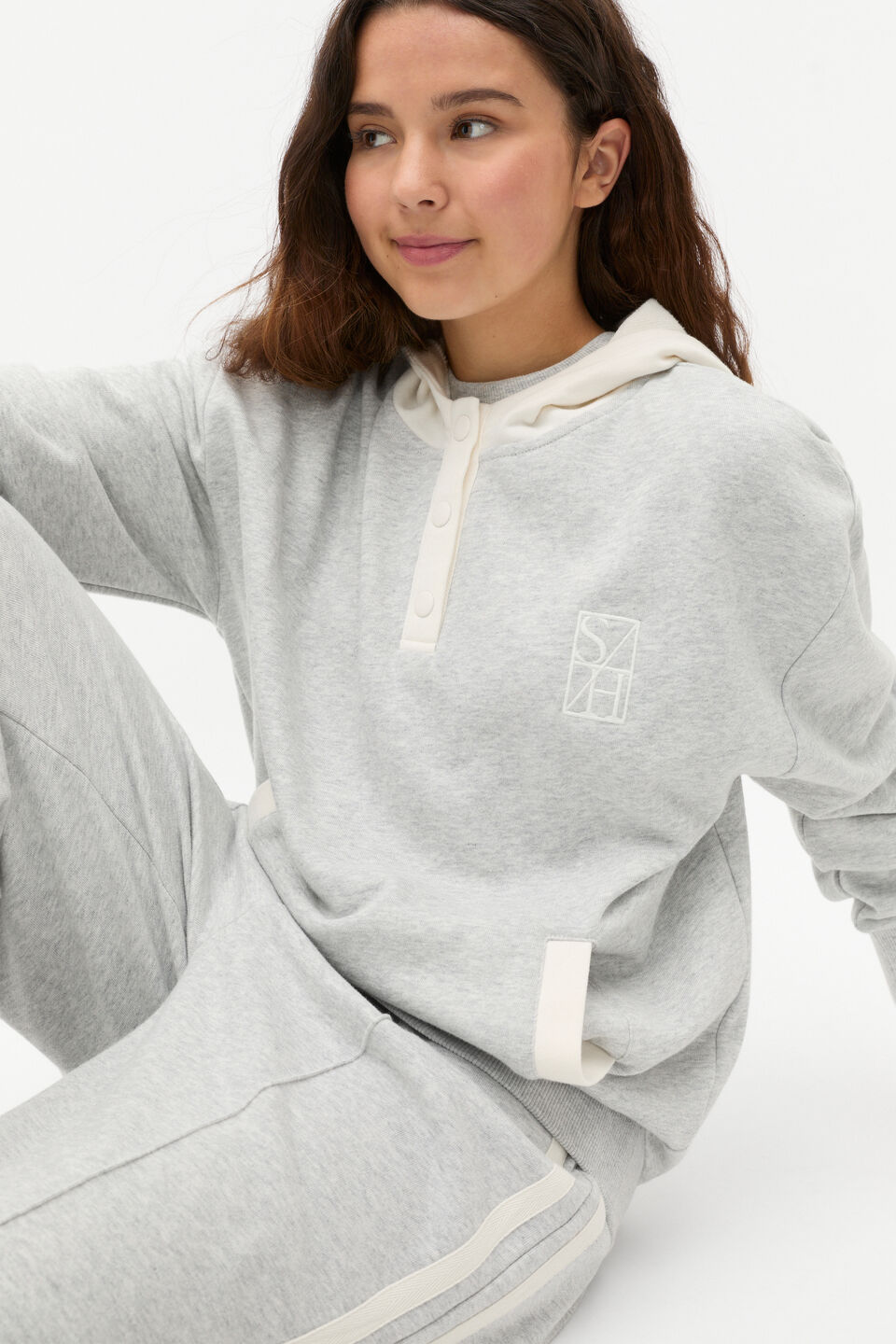 Spliced Hoodie  Light Grey Marle
