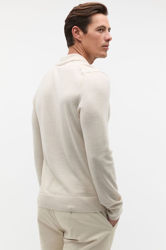 Merino Wool Long Sleeve Polo  Cool Stone Marle  hi-res