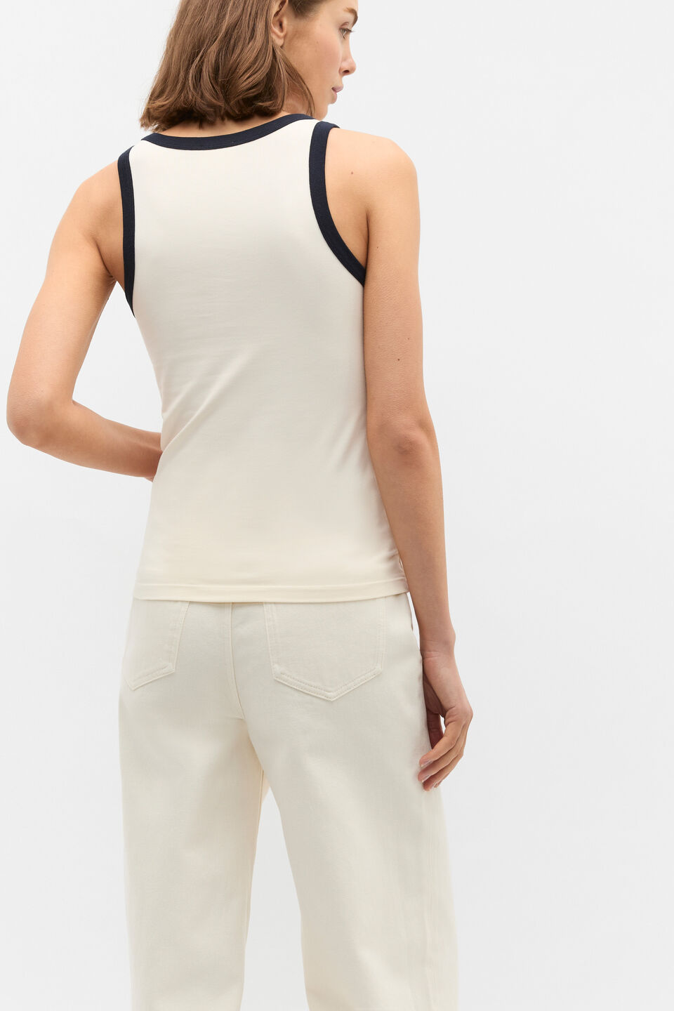 Contrast Fitted Tank  Coconut Cream