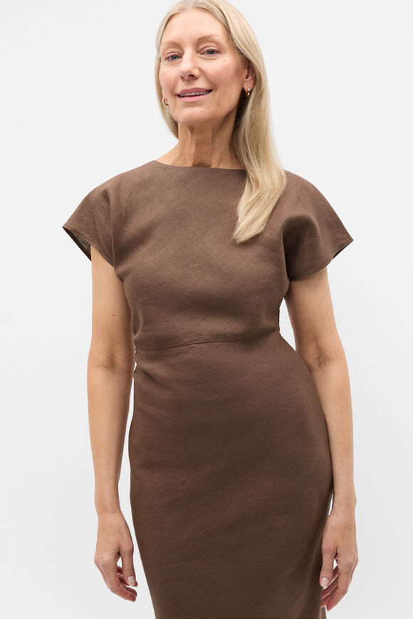 Linen Drape Midi Dress  Pinecone  hi-res