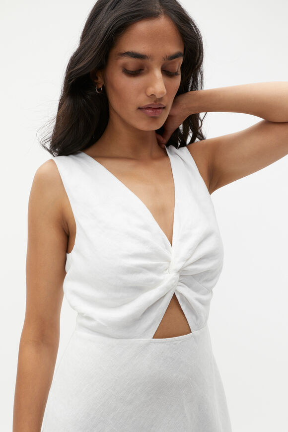 Linen Twist Front Mini Dress  Whisper White  hi-res