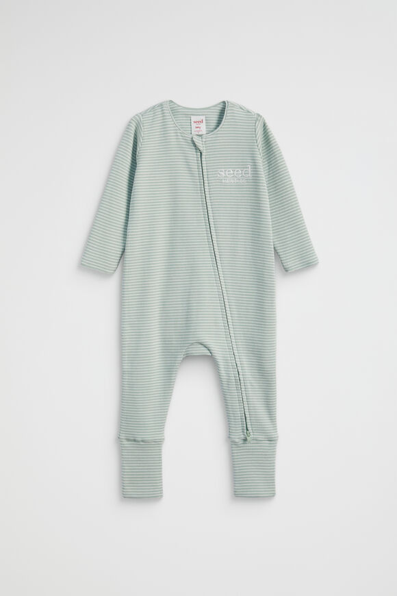 Core Logo Zipsuit  Sage Stripe  hi-res