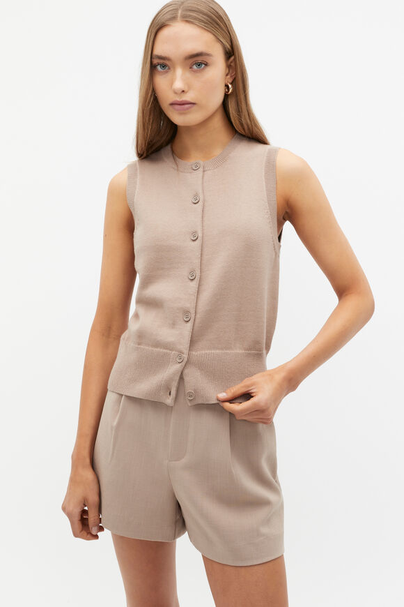 Cotton Blend Button Knit Vest  Cookie  hi-res