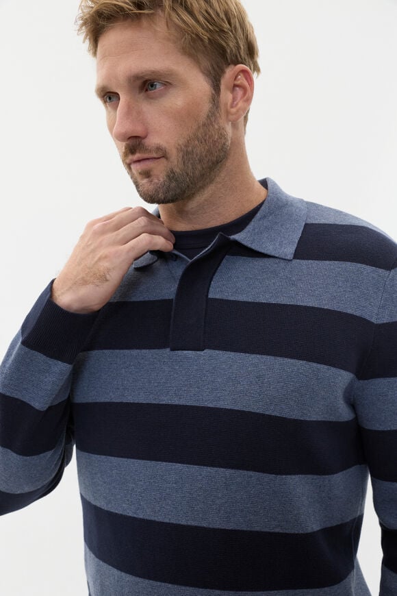 Rugby Polo Knit  Midnight Blue Stripe  hi-res