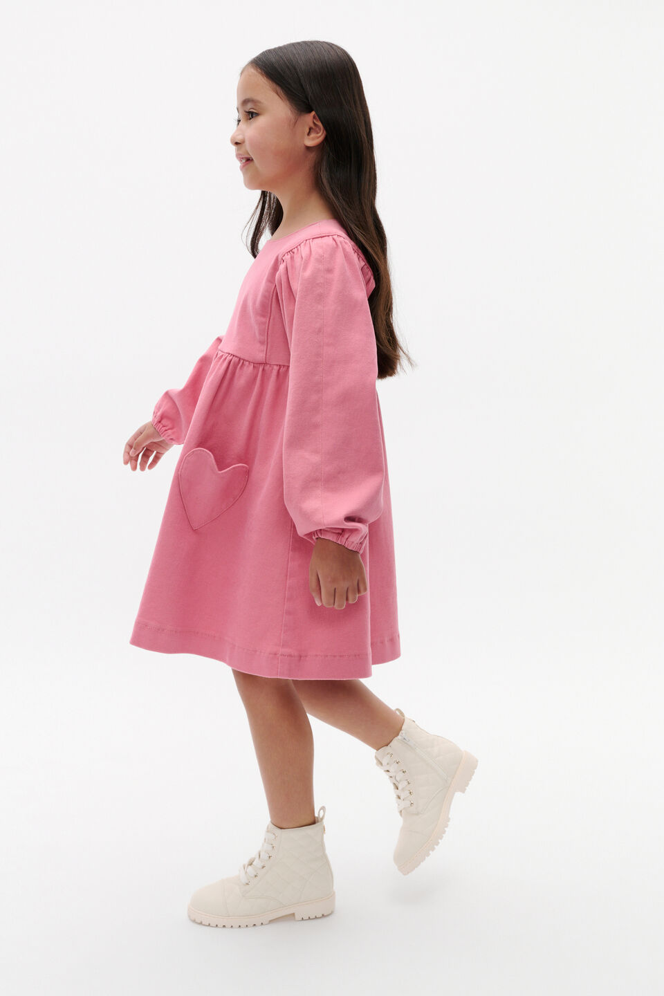 Heart Denim Dress  Raspberry