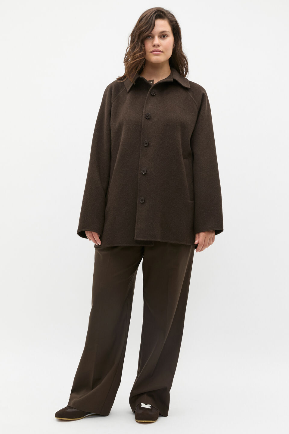 Wool Blend Raglan Sleeve Coat  Dark Espresso