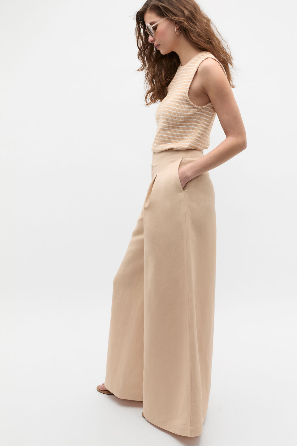 Stripe Textured Shell Top  Ecru Stripe