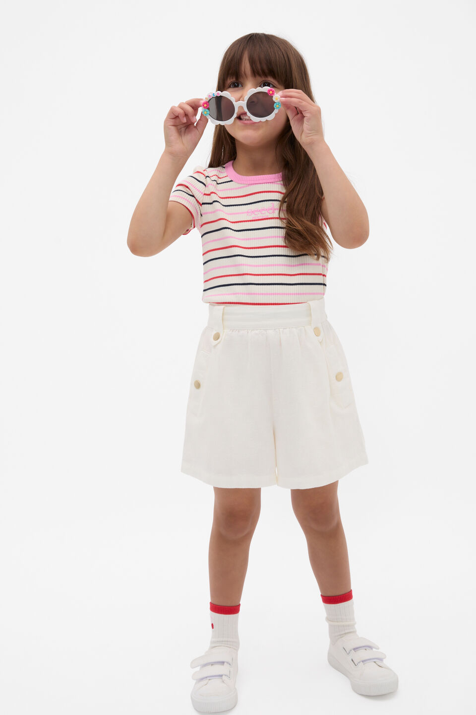 Stripe Rib Logo Tee  Candy Pink Multi