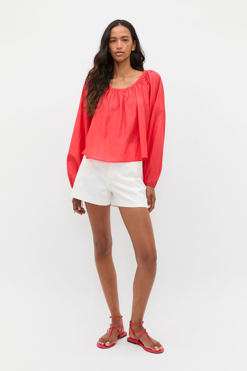 Voile Scoop Neck Blouse  Electric Crimson