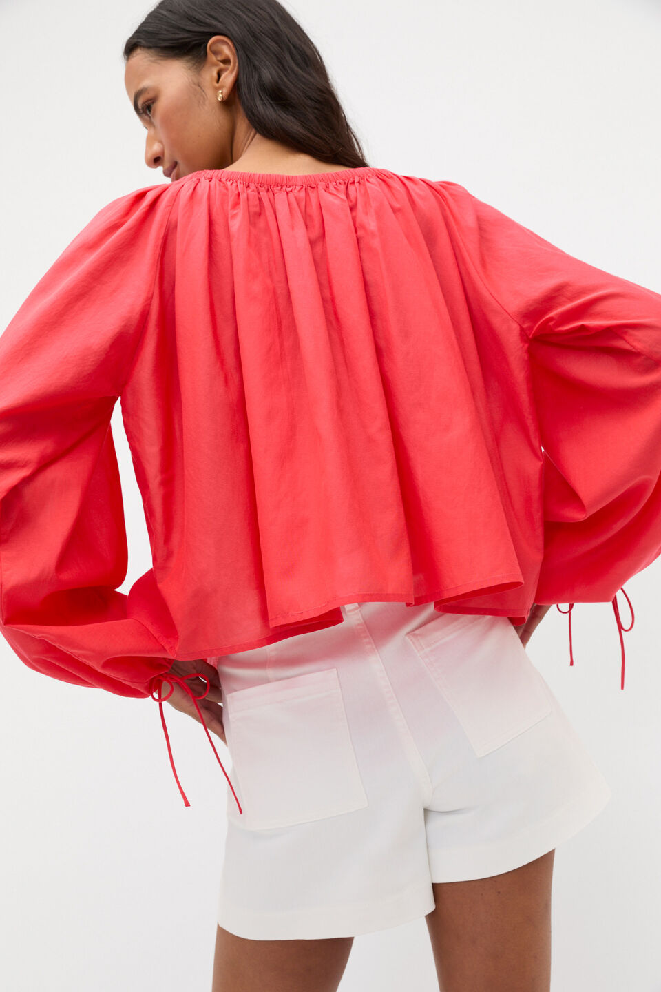 Voile Scoop Neck Blouse  Electric Crimson