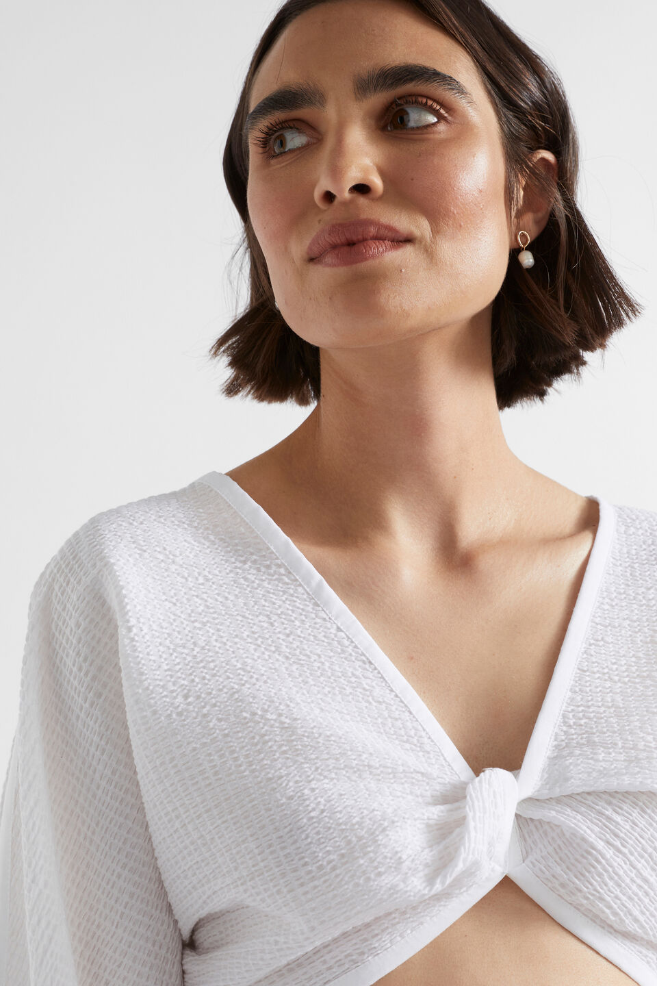 Textured Cotton Twist Top  Whisper White