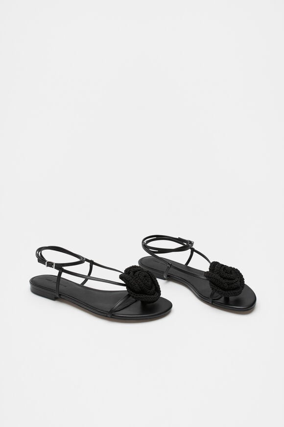 Ava Crochet Flower Sandal  Black  hi-res