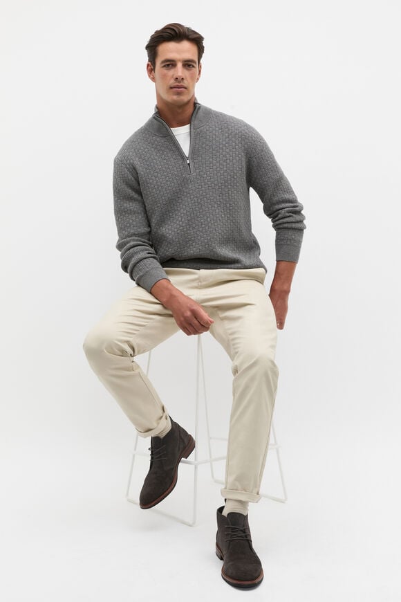 Textured Half Zip Knit  Vintage Grey Marle  hi-res