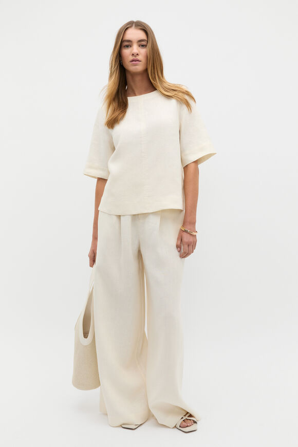 Linen Gathered Palazzo Pant  Buttercream  hi-res