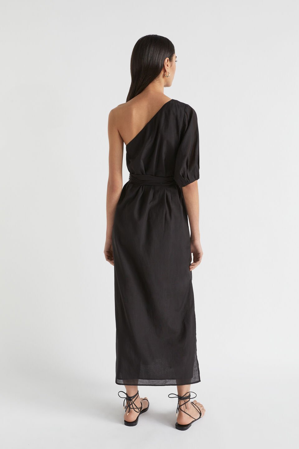 One Shoulder D Ring Belt Maxi Dress  Black