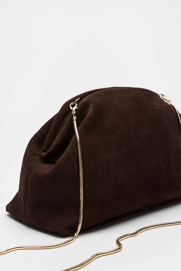 Suede Leather Rounded Clutch  Dark Espresso Suede  hi-res