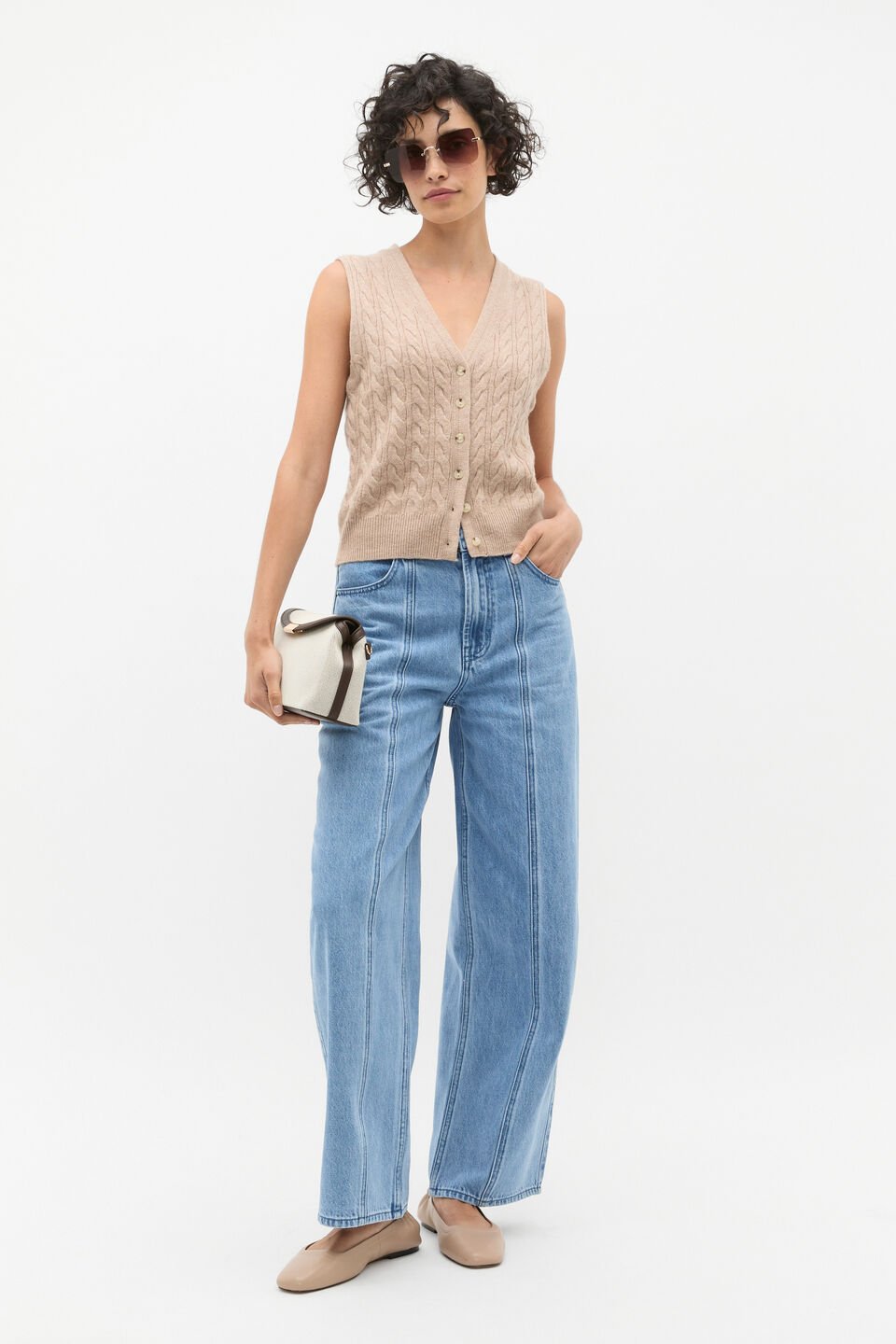 Cable V Neck Button Vest  Cookie Marle