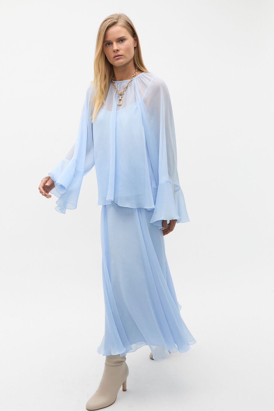 Fluted Sleeve Blouse  Ice Blue