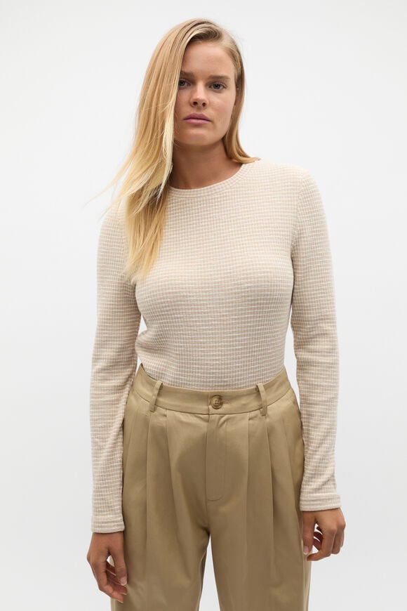 Self Stripe Textured Top  Latte Stripe  hi-res