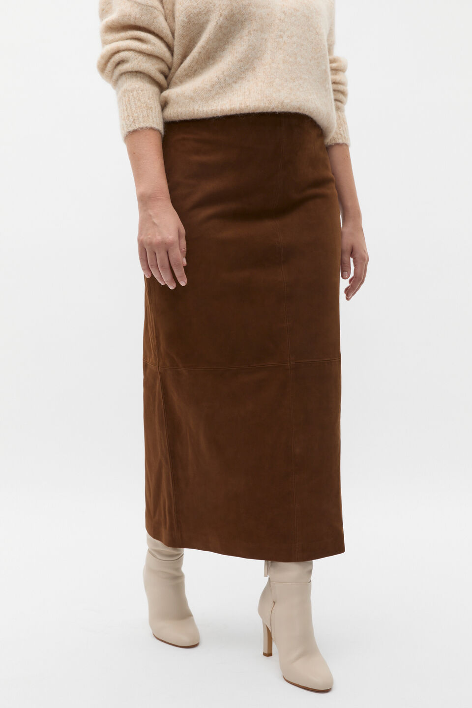 Suede Midi Skirt  Maple