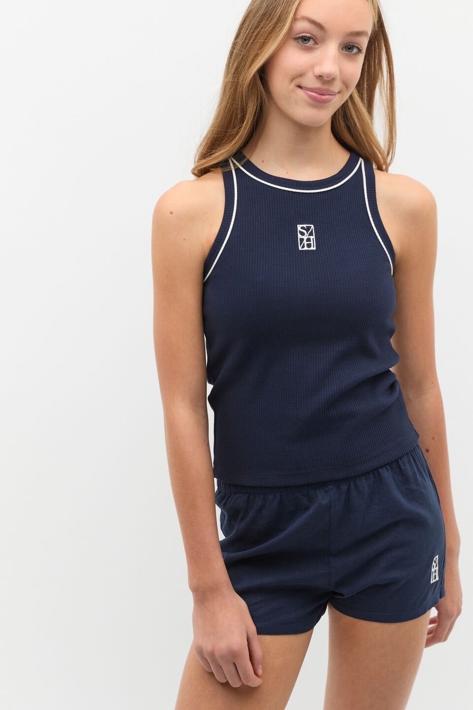 Core Logo Rib Tank  New Navy
