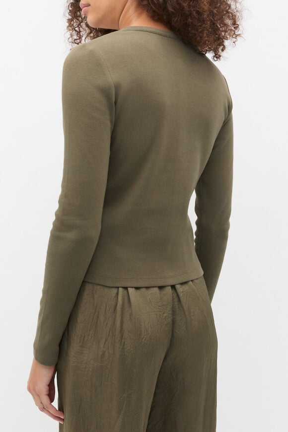 Rib Button Up Cardigan  Olive Leaf  hi-res