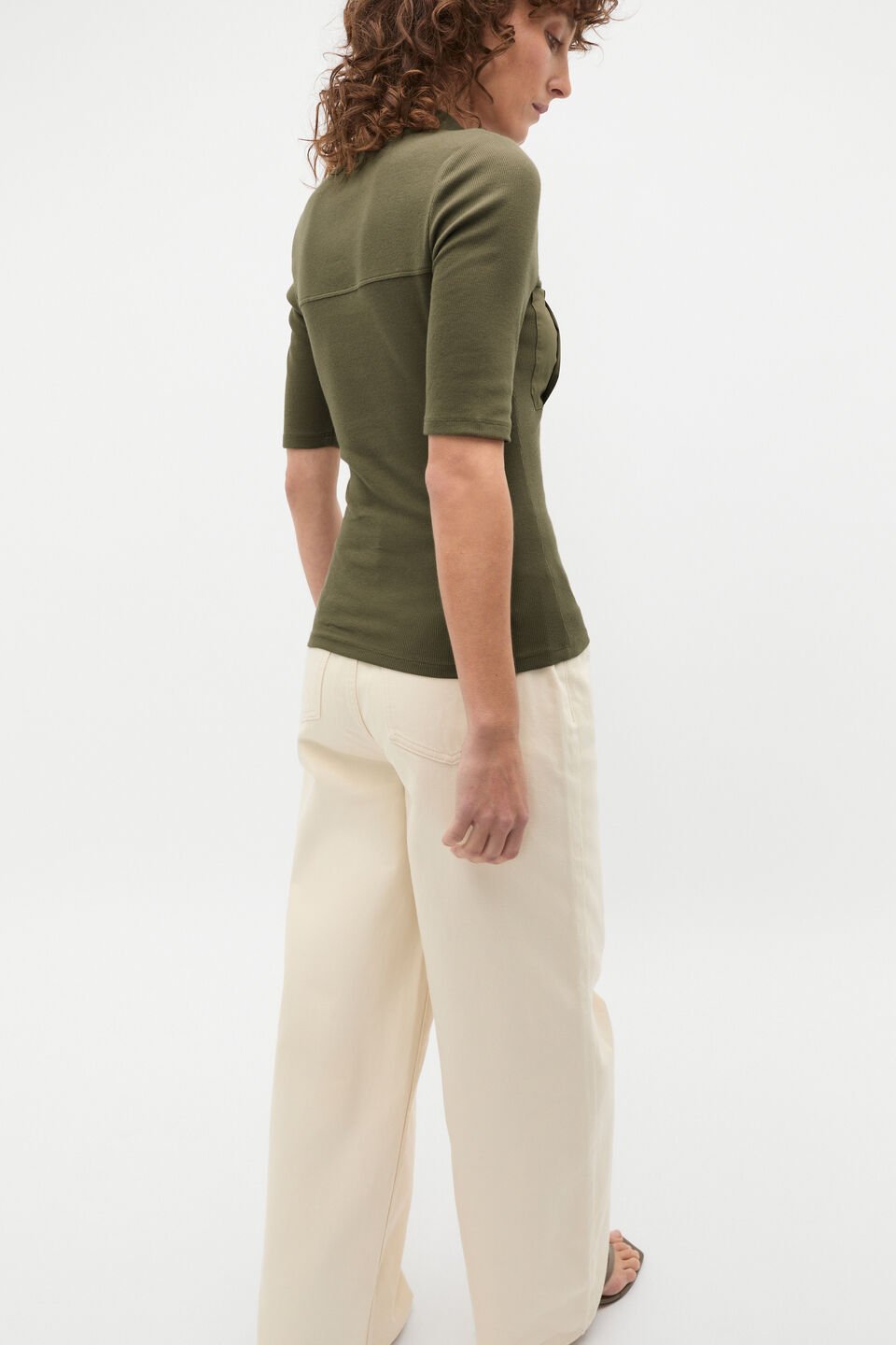 Contrast Placket Polo Top  Olive Leaf