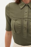 Contrast Placket Polo Top  Olive Leaf  hi-res