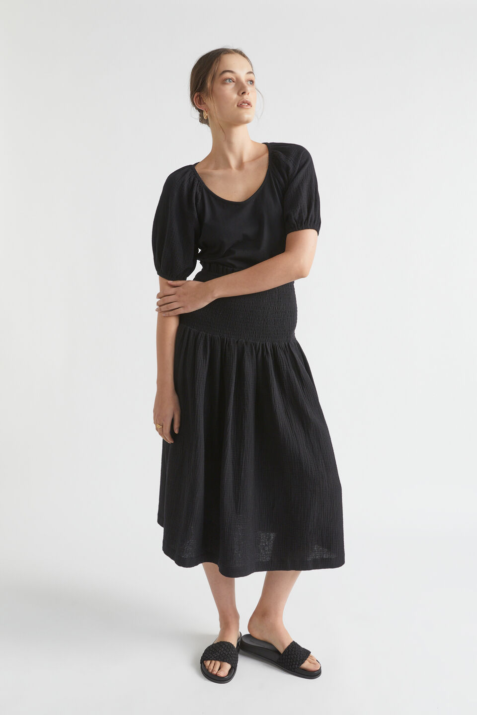 Cheesecloth Sleeve Tee  Black