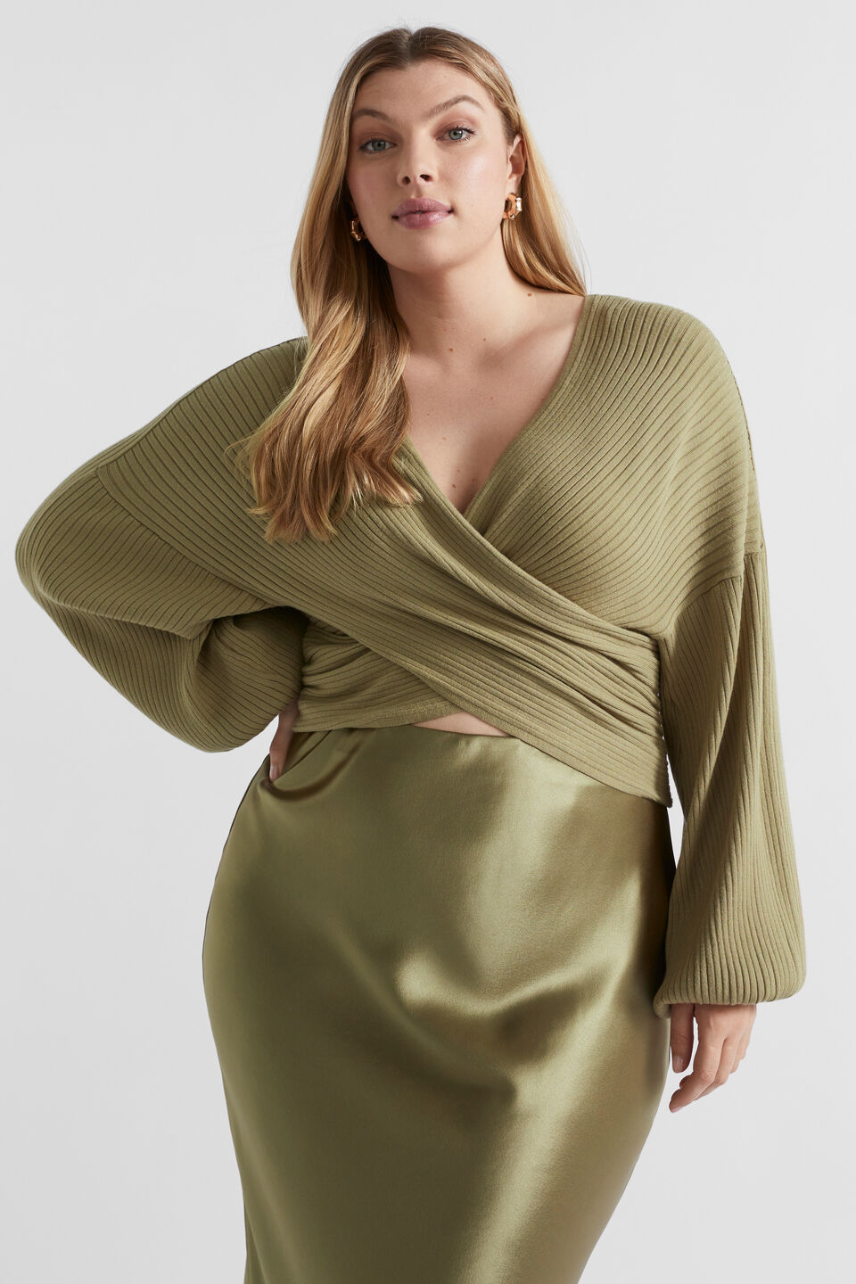Rib Wrap Front Knit  Pistachio